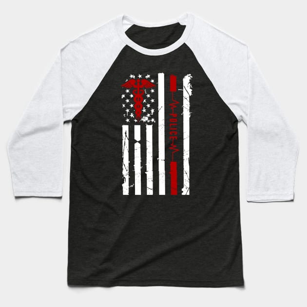 Police Heartbeat Flag American Baseball T-Shirt by Pelman